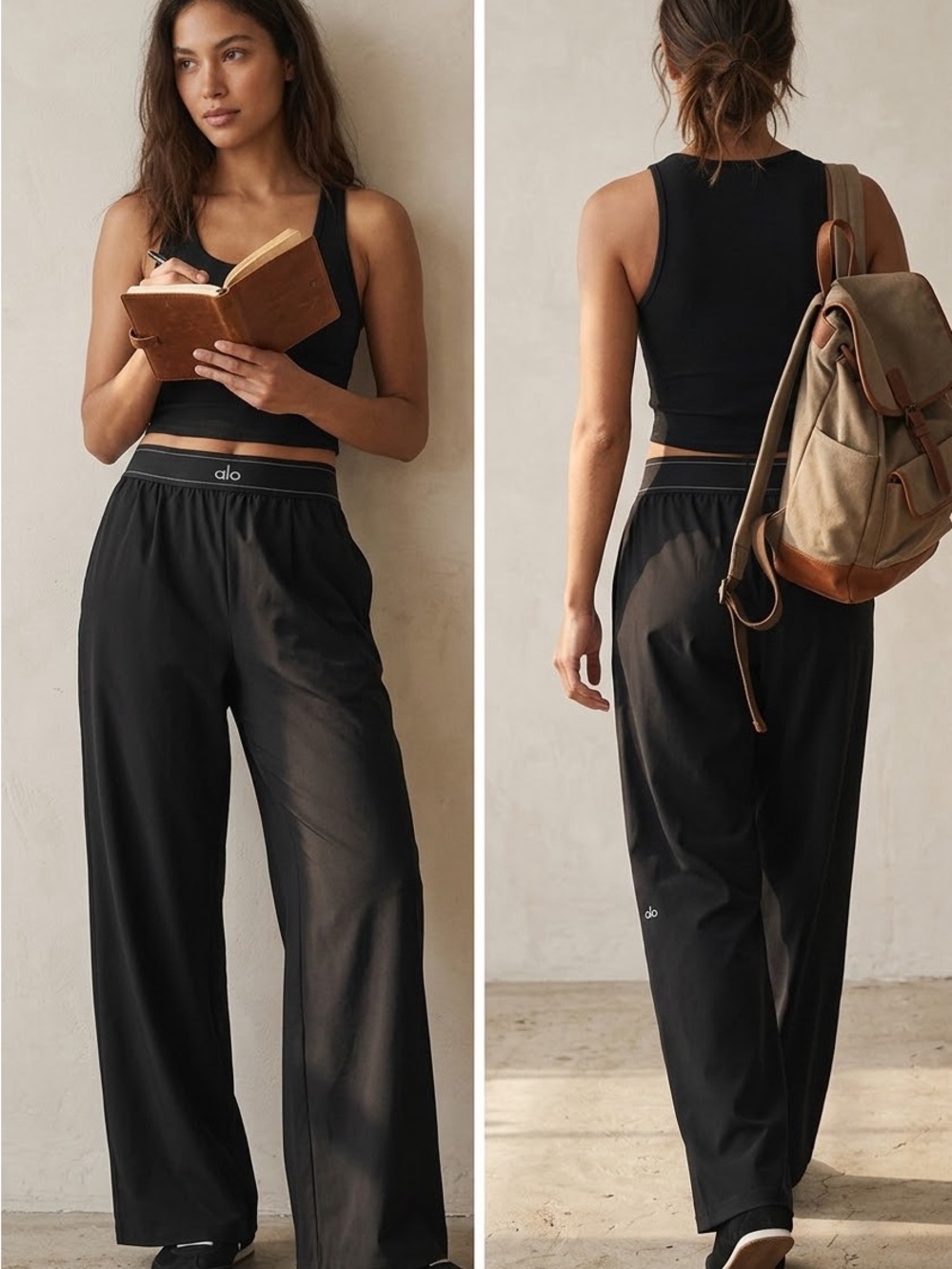 ALO Yoga Black Wide-Leg Lounge Pants suit up trousers